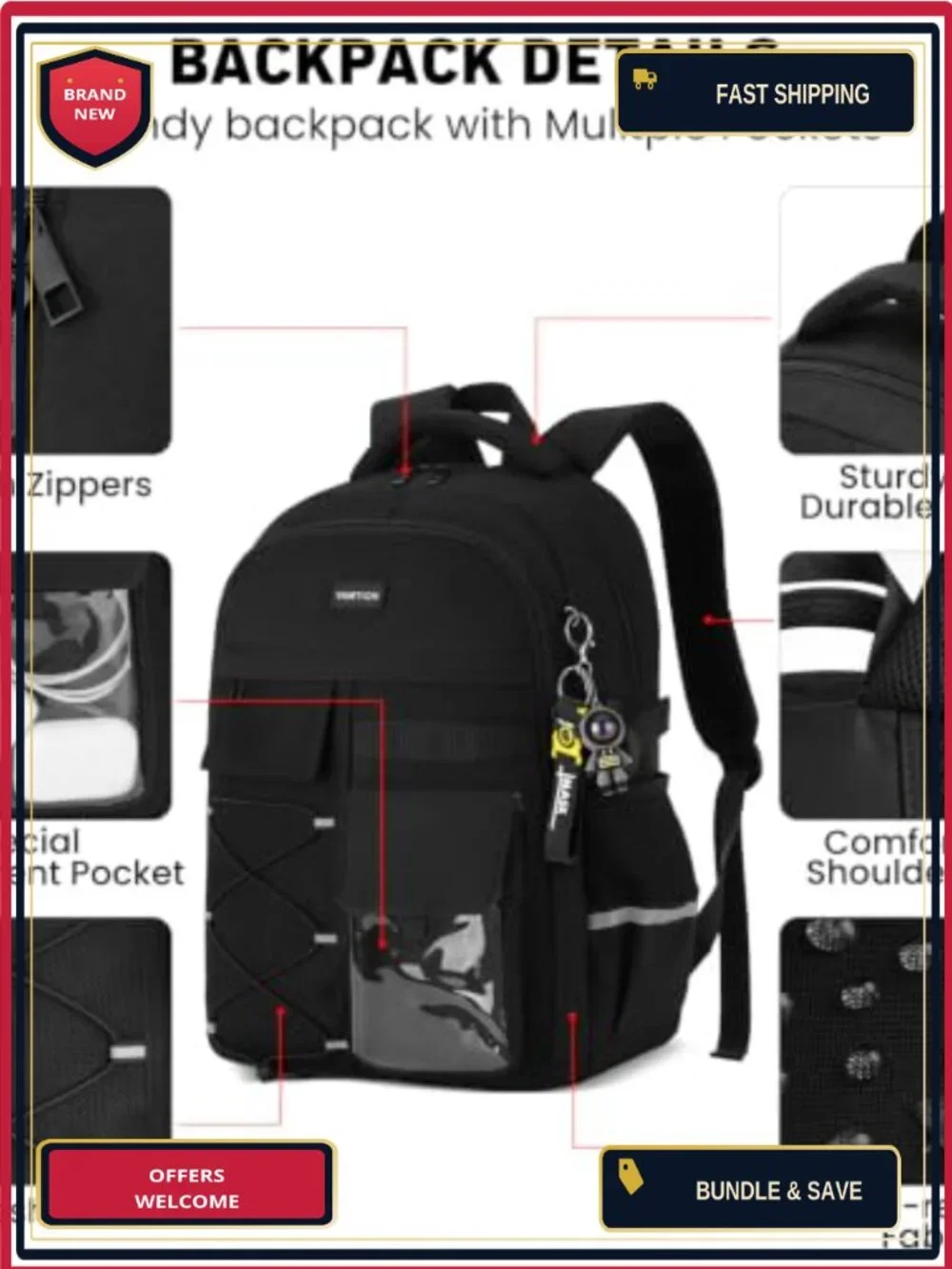 Backpack for School Teens and Adults, College Bookbag with USB Charging Port,